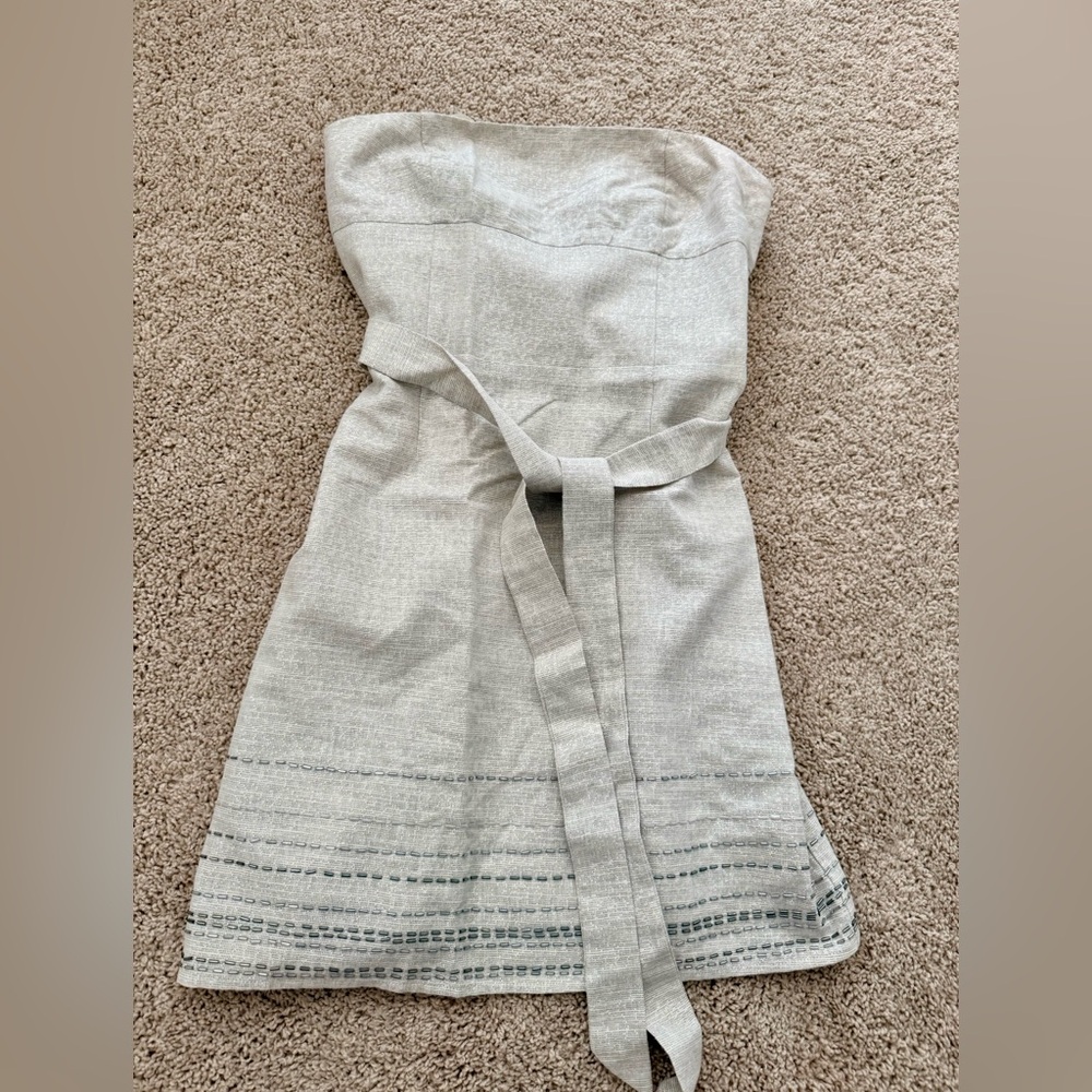 NWOT LOFT Cotton Linen Strapless Beige Beaded Dress